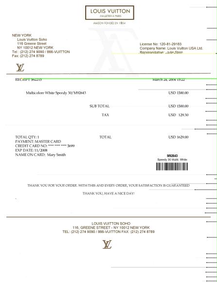 Louis Vuitton Online Invoice Template